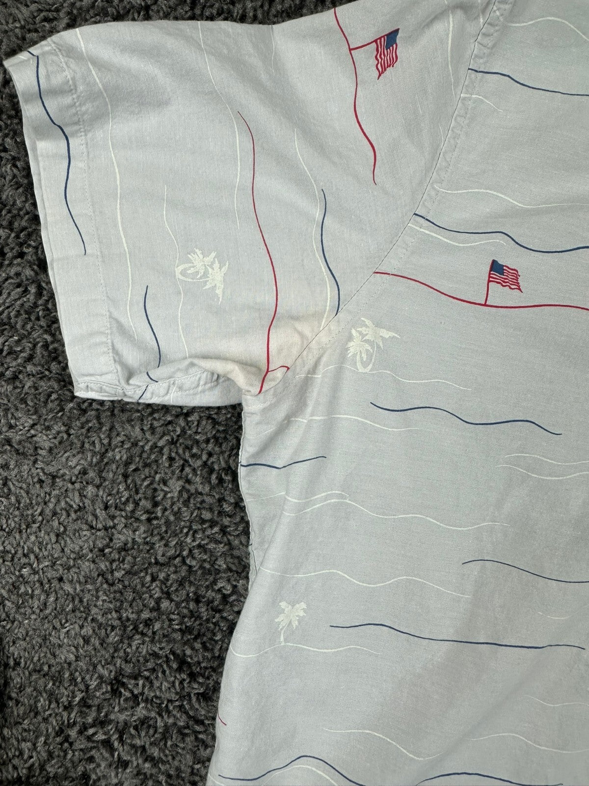 TravisMathew Men's American Flag Palm Tree Print Button-Down Shirt Large