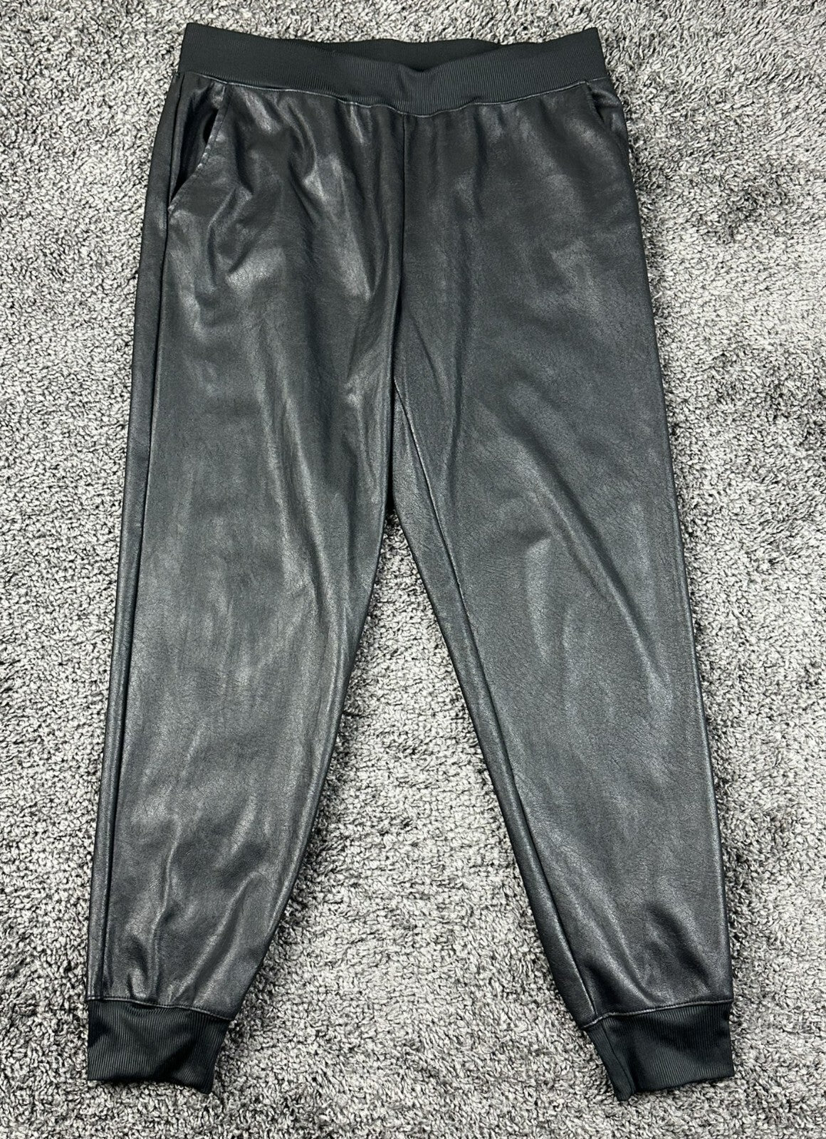 Matty M Faux Leather Jogger Pants Womens Size Medium Black Elastic Waist
