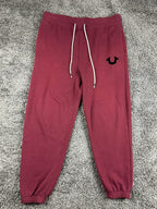 True Religion Core Jogger Sweatpants Mens L Burgundy Horseshoe Logo Lounge Pants