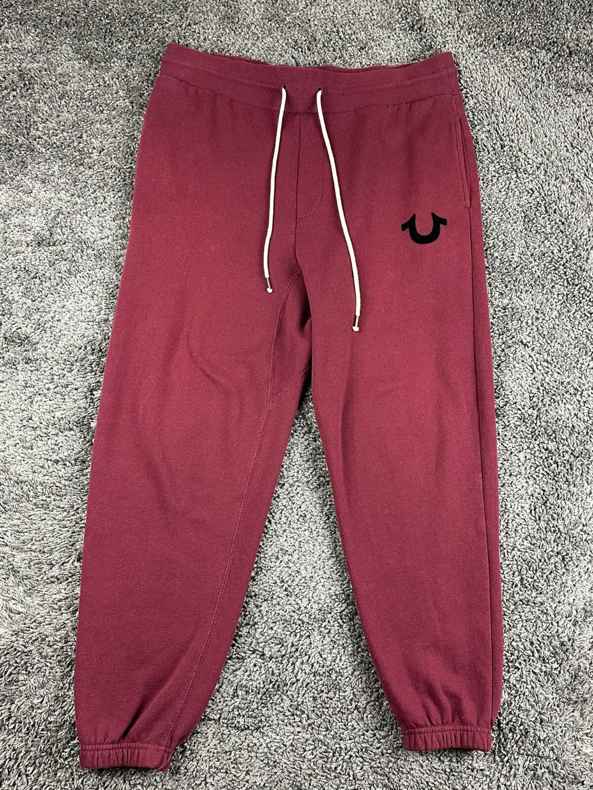 True Religion Core Jogger Sweatpants Mens L Burgundy Horseshoe Logo Lounge Pants