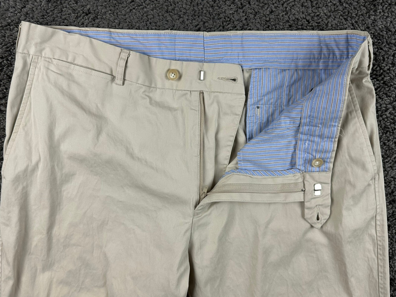 Faconnable Mens Chino Pants Flat Front Beige Tan Cotton Stretch Trousers Sz 38