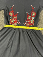 ASOS Womens Size 2 Black Floral Embroidered Fit & Flare Boho Mini Skater Dress