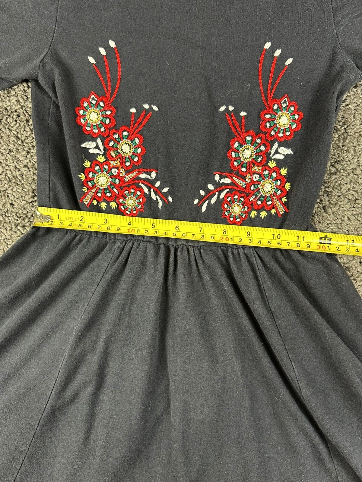 ASOS Womens Size 2 Black Floral Embroidered Fit & Flare Boho Mini Skater Dress