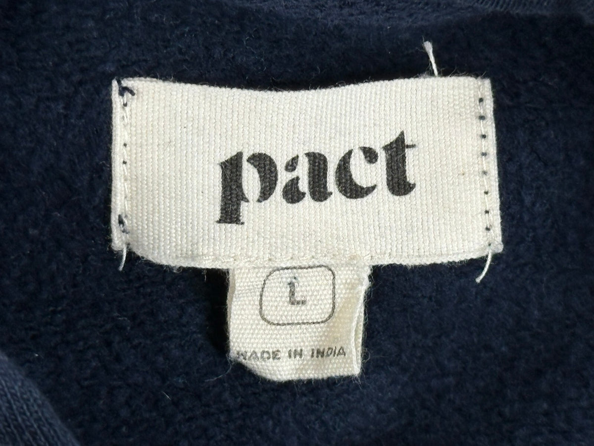 PACT Mens Size L Navy Blue 100% Organic Cotton Hooded Sweatshirt Hoodie