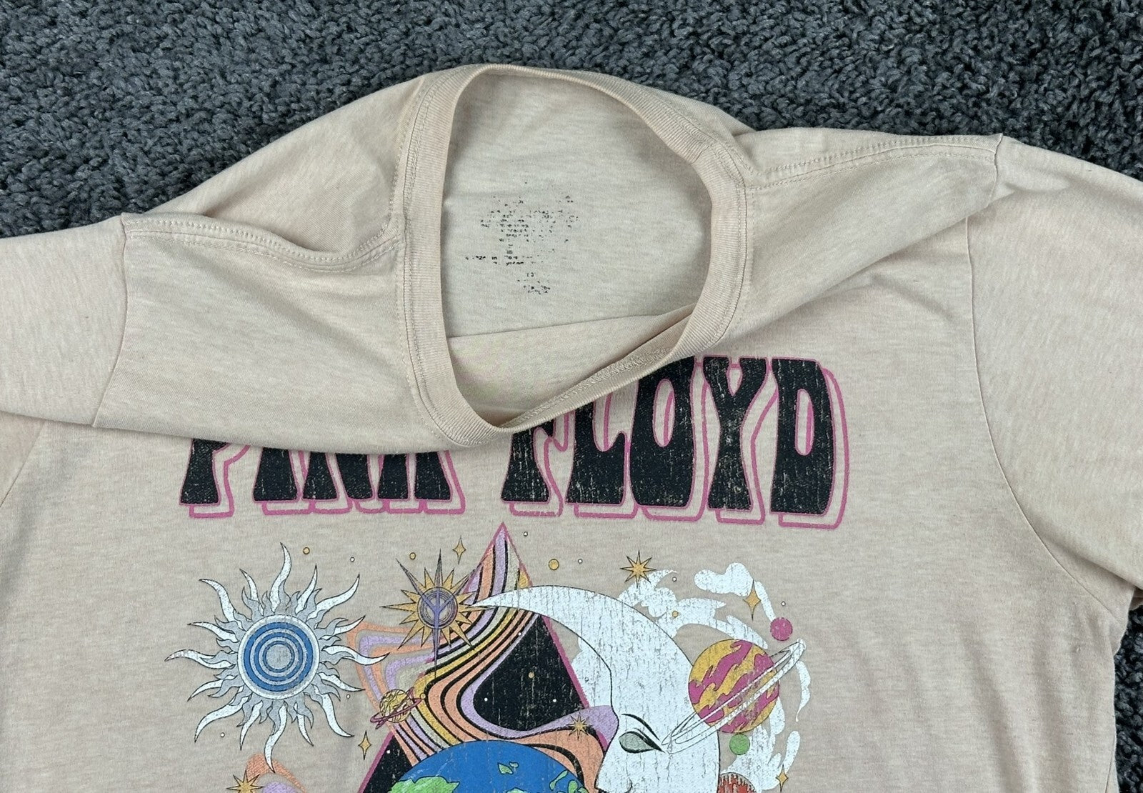 Pink Floyd T-Shirt Men Tan Celestial Moon Planet Graphic Band Tee Sz Large