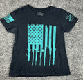 Grunt Style Black Teal Rifle Flag Graphic T Shirt 2nd Amendment USA Sz Youth XL