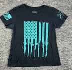 Grunt Style Black Teal Rifle Flag Graphic T Shirt 2nd Amendment USA Sz Youth XL