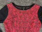 Nicole Miller Dress Red Black Zebra Animal Print Sheath Long Sleeve Knit Sv L