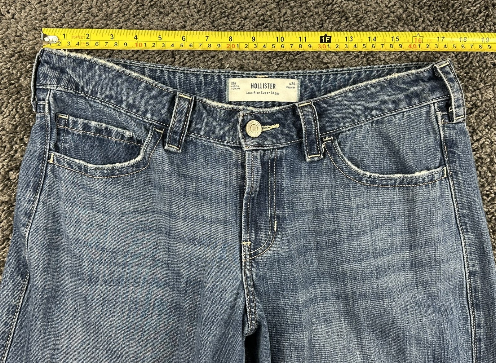 Hollister Low-Rise Super Baggy Jeans Womens Distressed Wide Leg Blue Y2K 10R W30