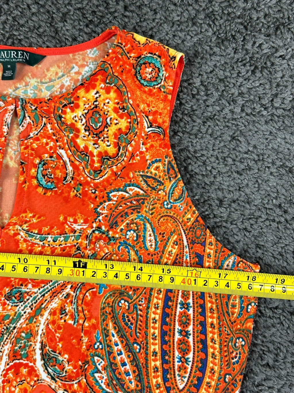Lauren Ralph Lauren Womens M Orange Paisley Keyhole Sleeveless Top Blouse
