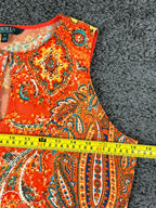 Lauren Ralph Lauren Womens M Orange Paisley Keyhole Sleeveless Top Blouse
