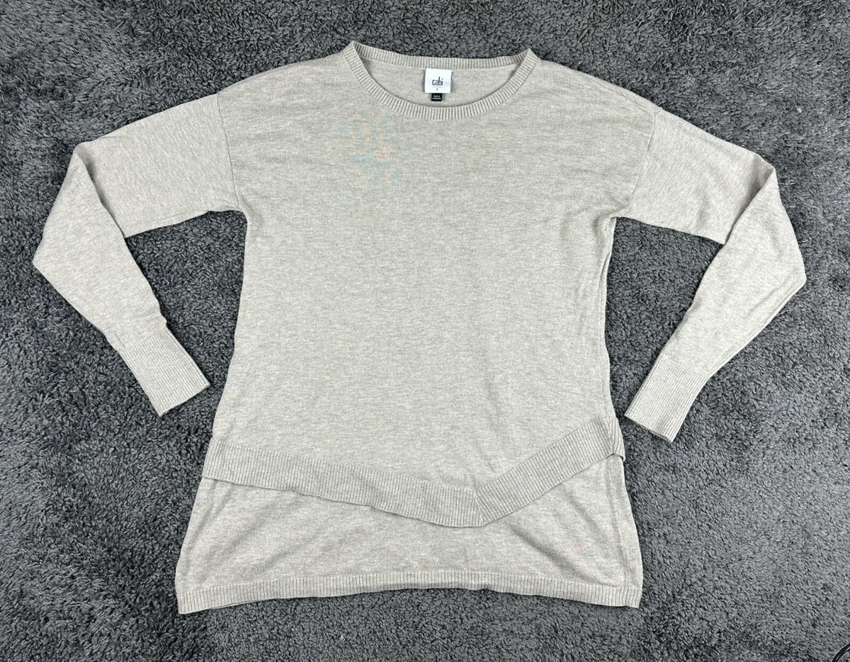 Cabi Serenade Sweater S Heather Oatmeal Ribbed Trim Tunic Lightweight Pullover