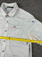 TravisMathew Men's American Flag Palm Tree Print Button-Down Shirt Large