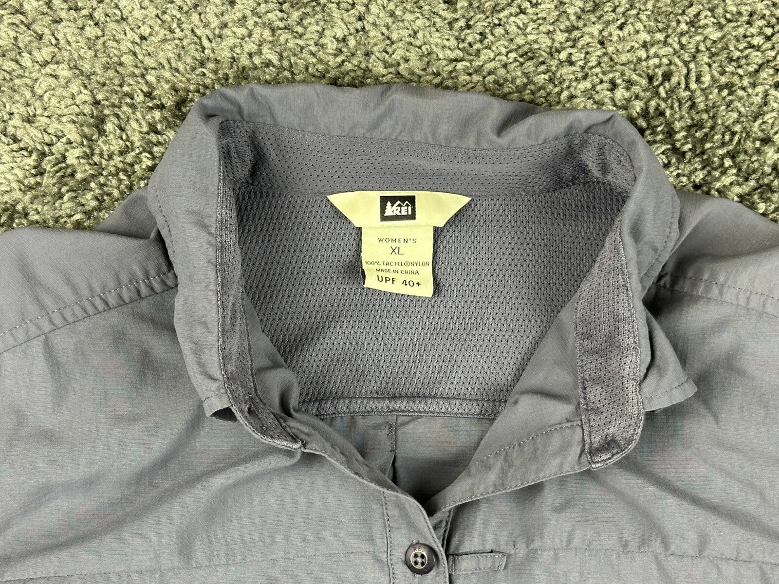 REI Sahara Womens Hiking Shirt Gray UPF 40+ Roll Tab Convertible Sleeve Sz XL