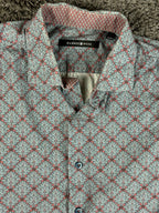 Hammer Made Mens Shirt 42 16.5 Large Floral Damask Print Long Sleeve Cotton Blue