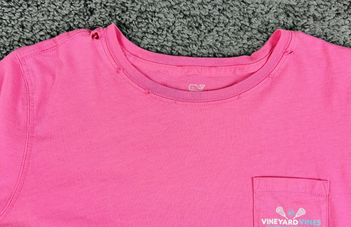 Vineyard Vines Womens S Pink Lacrosse Graphic Long Sleeve Pocket T-Shirt