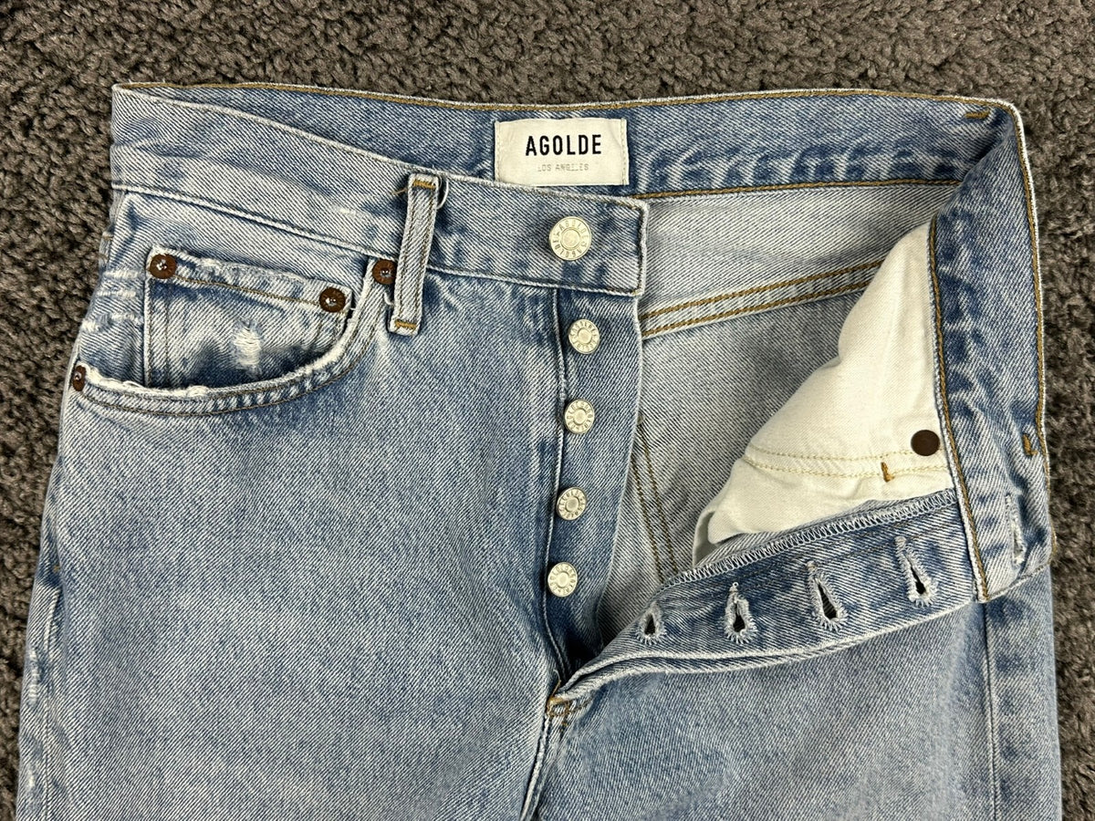 AGOLDE Womens 23 Riptide Lana Straight Leg Distressed Organic Cotton Jeans