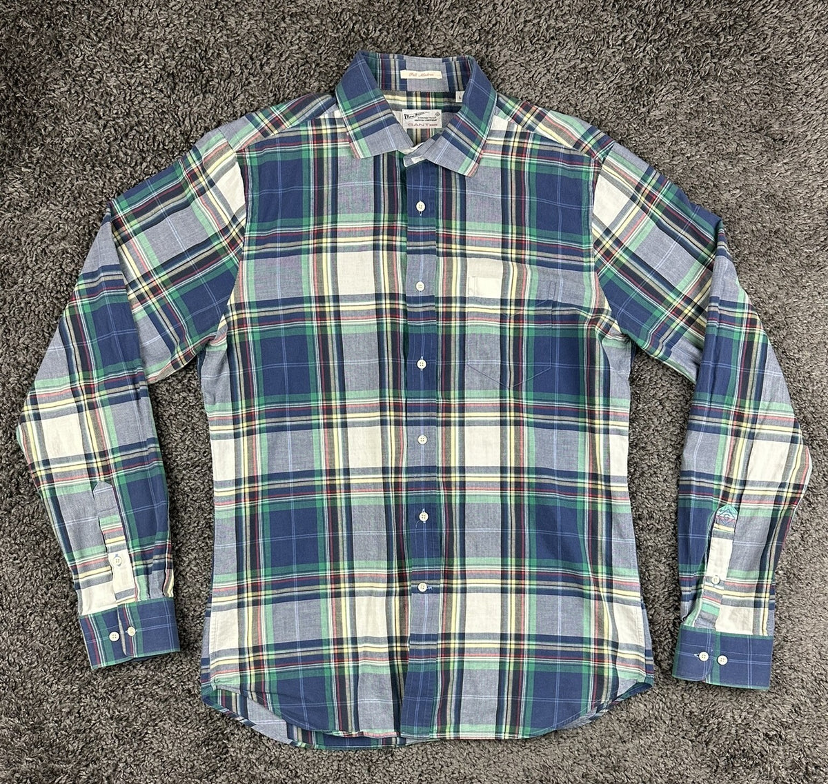 Gant Rugger Men's Large L Plaid Fall Madras Long Sleeve Shirt Blue Green
