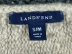 Lands End Womens Beige Cable Knit Wool Blend Fringe Poncho Cape Sweater S/M