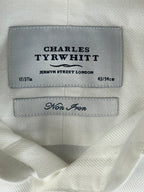 Charles Tyrwhitt Mens White Herringbone Non Iron French Cuff Dress Shirt 17/37