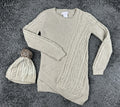 Tommy Bahama Girls M 10-12 Beige Cable Knit Sweater Pom Beanie 2 Piece Set
