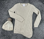 Tommy Bahama Girls M 10-12 Beige Cable Knit Sweater Pom Beanie 2 Piece Set
