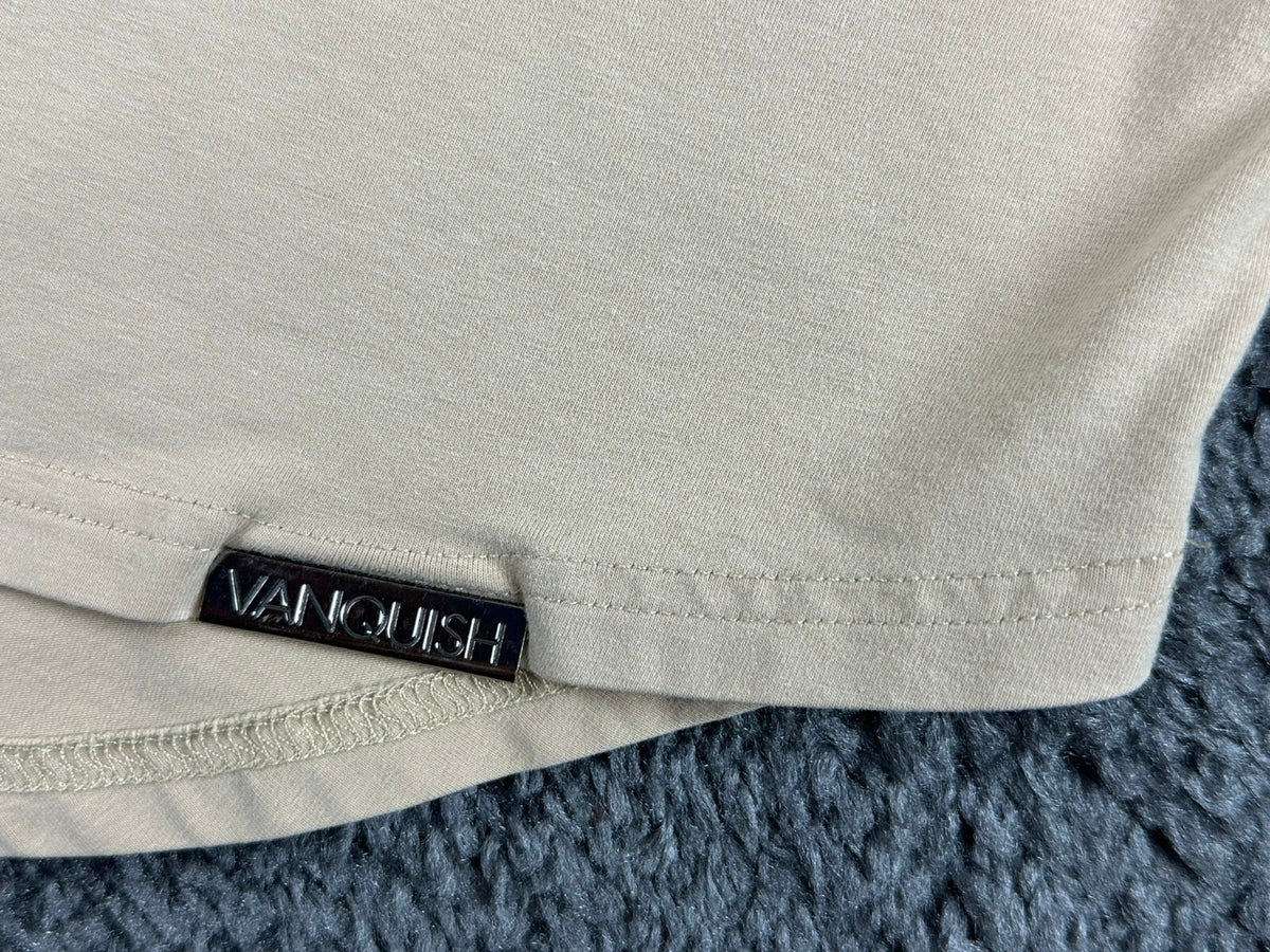 Vanquish Fitness VQ Mens M Tan Khaki Longline Curved Hem Tank Top Stringer