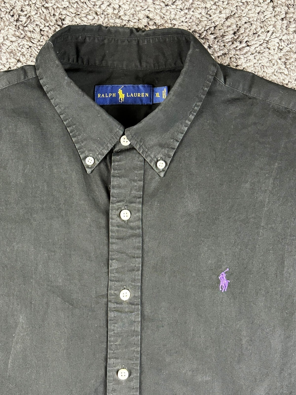 Ralph Lauren Mens XL Black Button Down Shirt Purple Pony Long Sleeve Casual