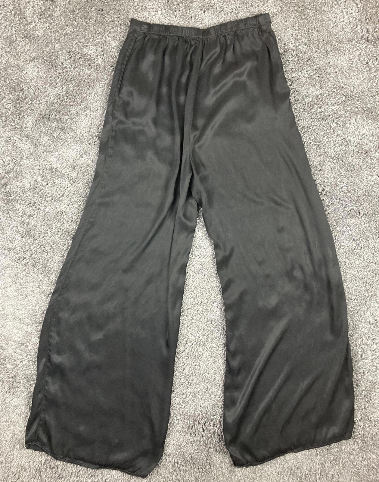 Bella Dahl Womens Black Wide Leg Pants High Waist Cupro Rayon Silky Pockets Sz M