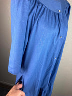 Hedy Lin Casuals Vintage Dress Pearl Snap Button, Blue Chambray Gingham Size L