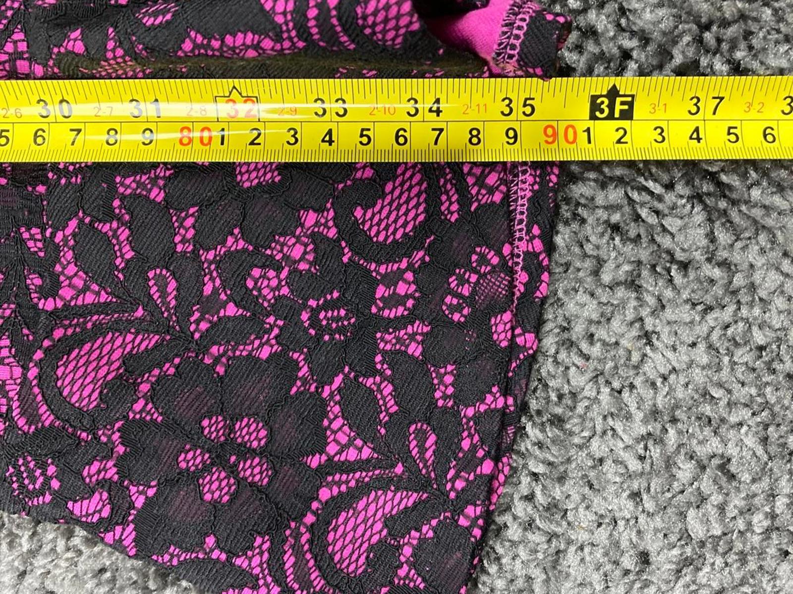 Juicy Couture Stretch knit Tulip retro Dress sz 6 Hot Pink Black Lace scoop neck