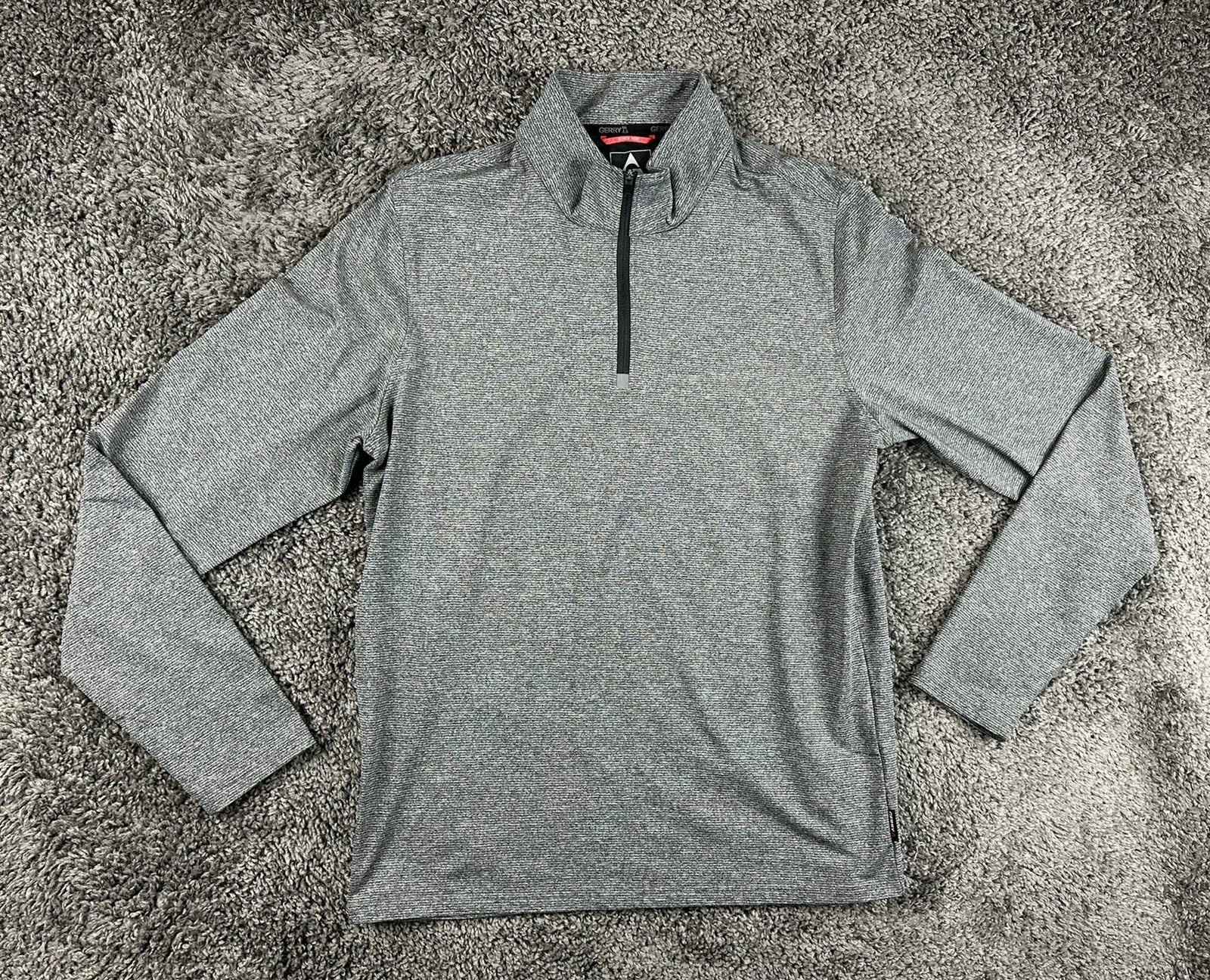 Gerry Mens Quarter Zip Pullover Gray Stretch Performance Long Sleeve Shirt Sz M