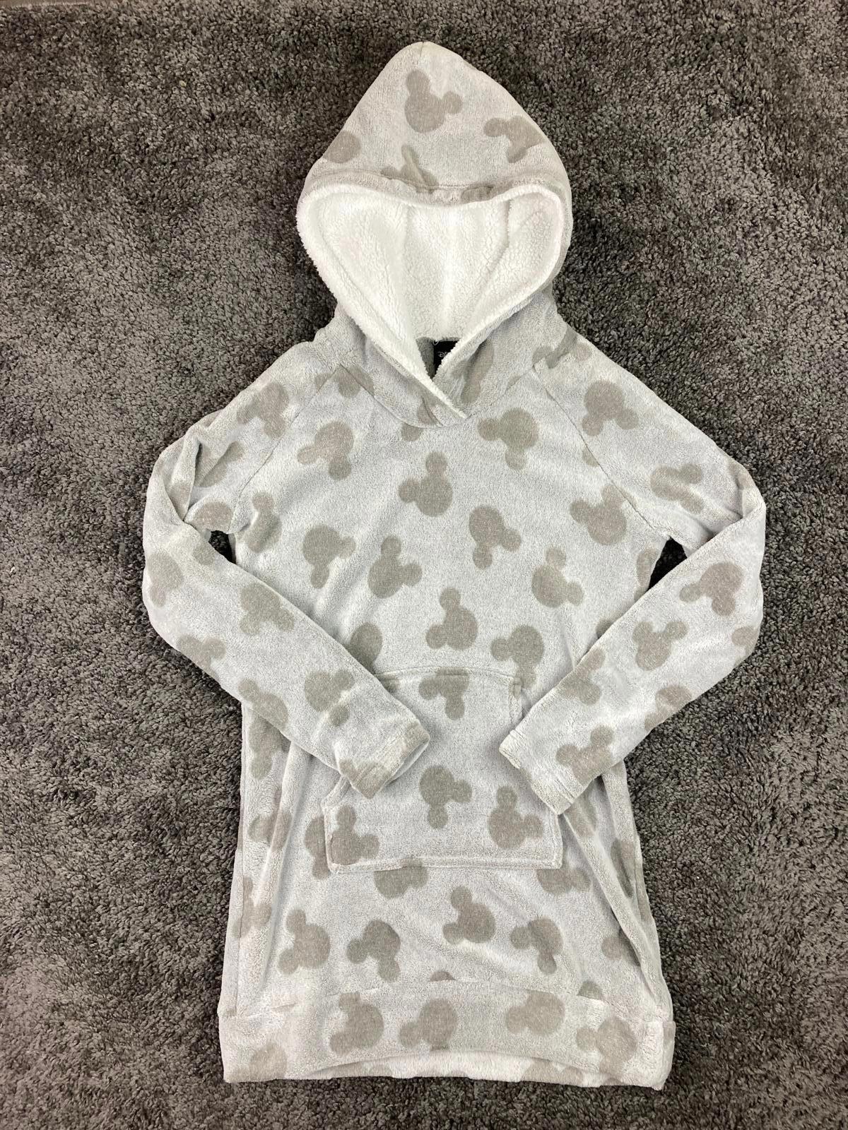 Disney Mickey Mouse Womens Gray Sherpa Fleece Hoodie Tunic Size S