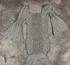 Vici Morris Floral Bell Sleeve Ruched Mini Dress Black White Boho Square Neck S