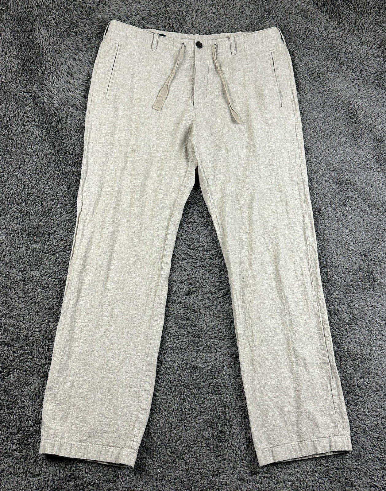 Perry Ellis Mens Linen Blend Drawstring Pants 34x32 Beige Beach Resort Chino