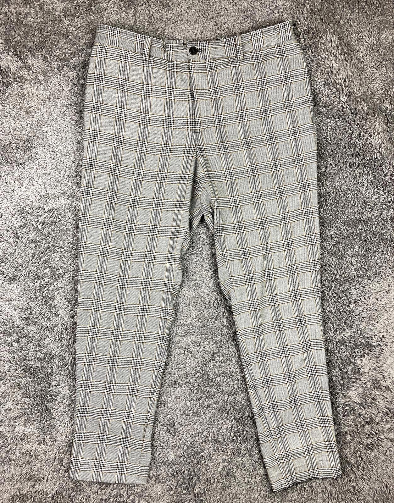 Zara Gray Plaid Dress Pants Womens Elastic Waist Tapered Slim Fit Trousers XL 34