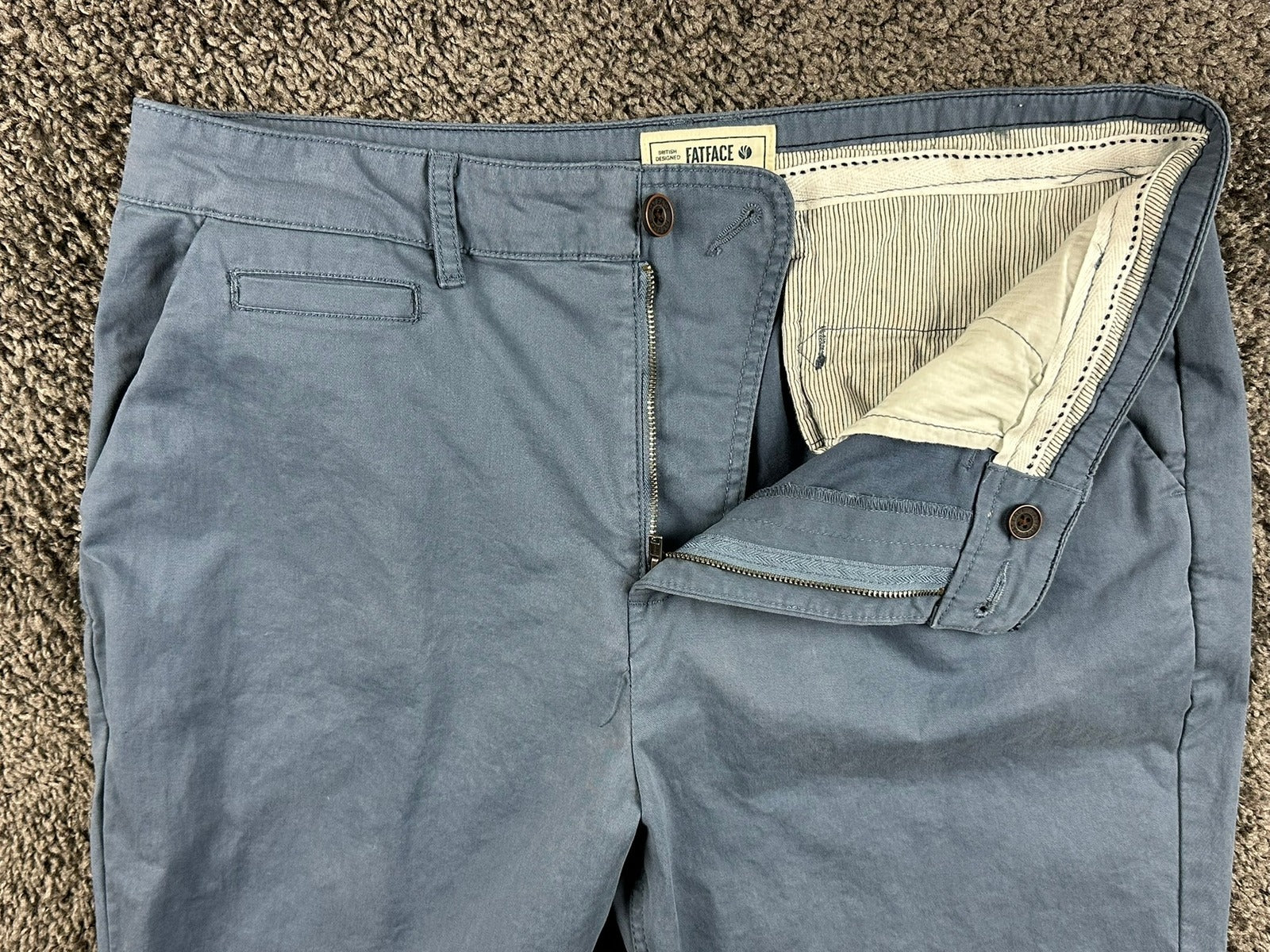 FatFace Womens US 10 Cropped Chino Pants Capri Blue Stretch Trousers