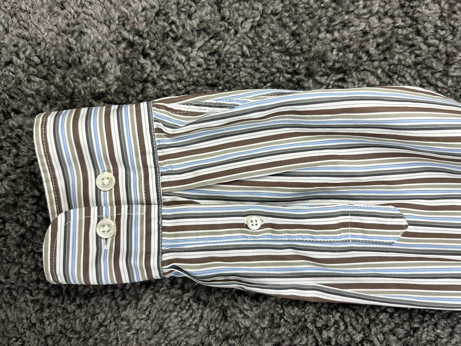 Faconnable Mens XL Shirt Classique Deauville BrownBlue Striped Button Up
