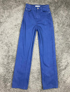 Zara Jeans Women's Blue High Rise Wide Leg Full Length 100% Cotton Size 2
