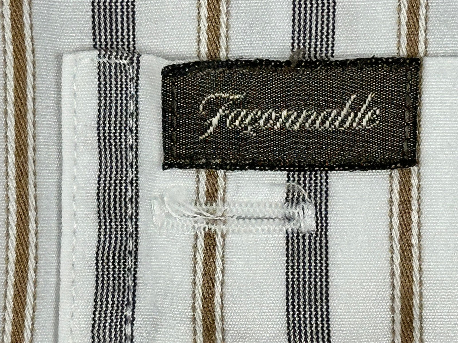 Faconnable Mens Striped Button Down Shirt White Gray Tan Size XL Relaxed Fit