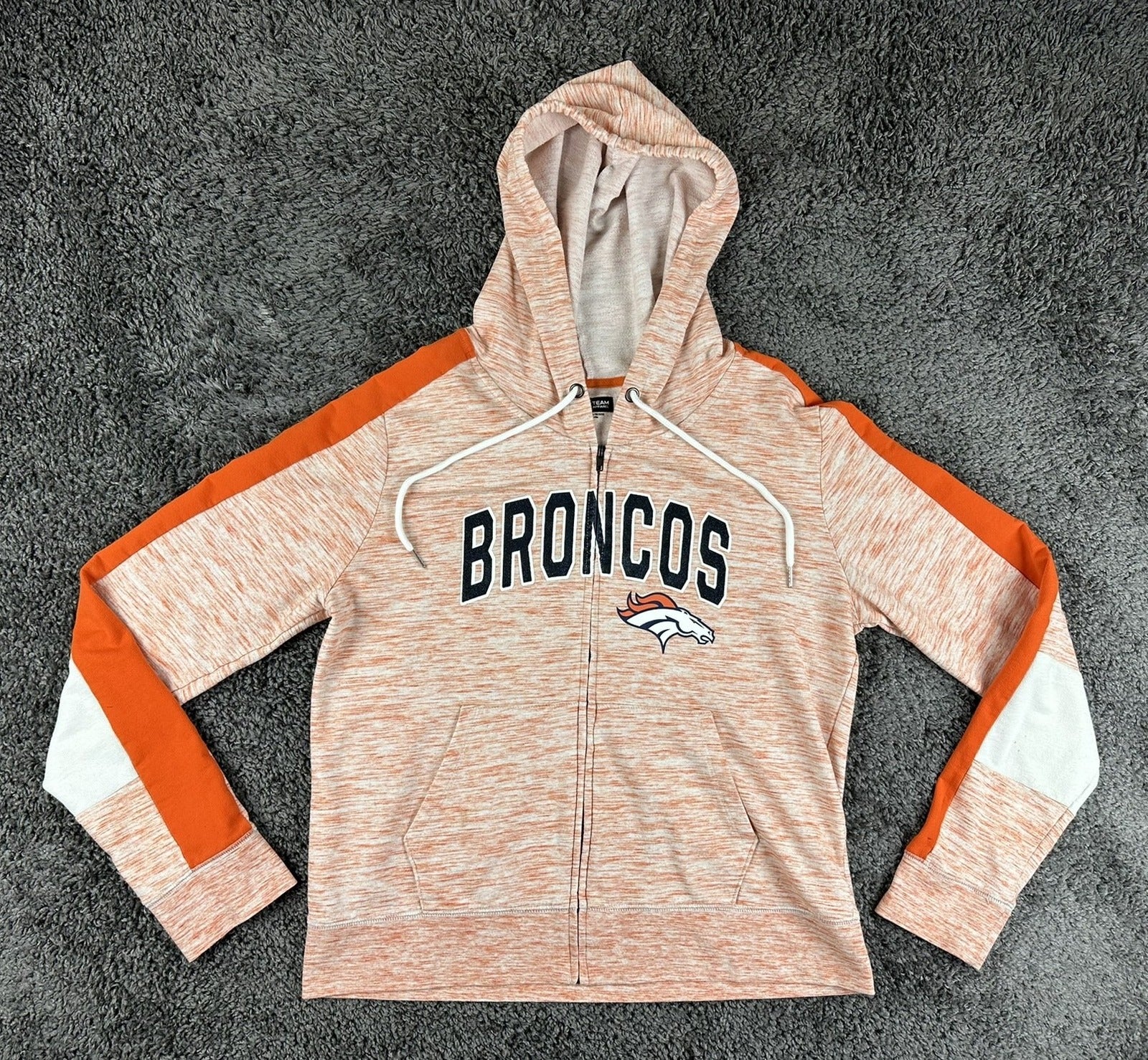 Denver Broncos NFL Team Apparel Womens XL Orange Heather Full Zip Hoodie