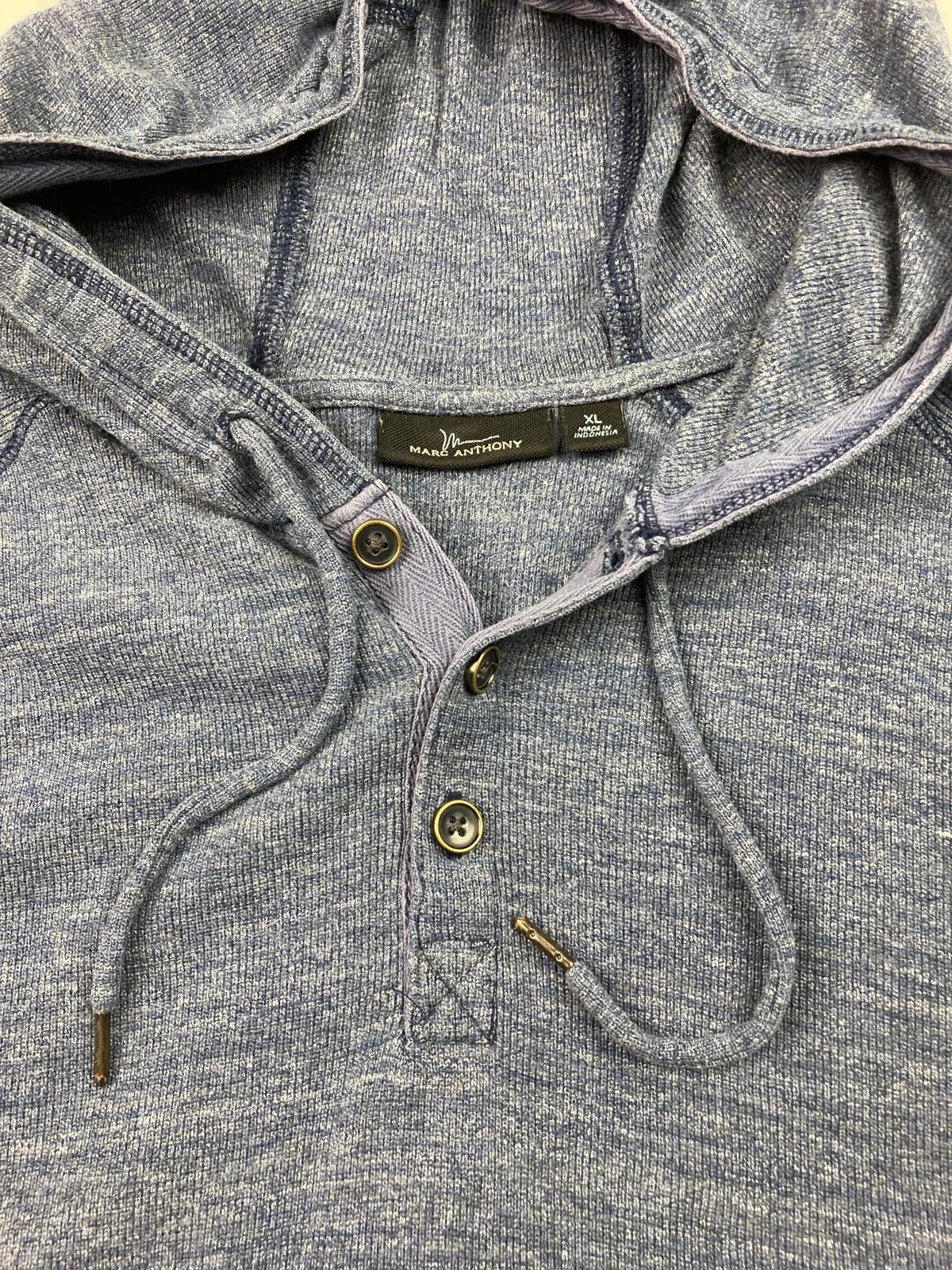 Marc Anthony Blue Pullover Hoodie Men’s Size X-Large Button Placket Mid Pocket