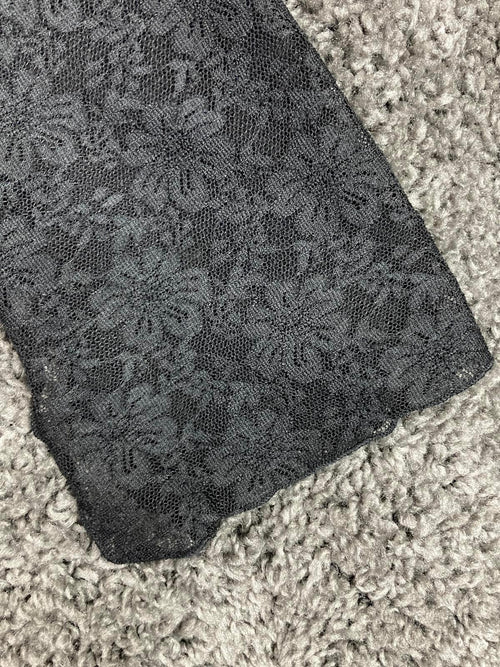 Baranda Top Women XS Black Lace Long Sleeve Velour Fitted Floral Mesh Stretch