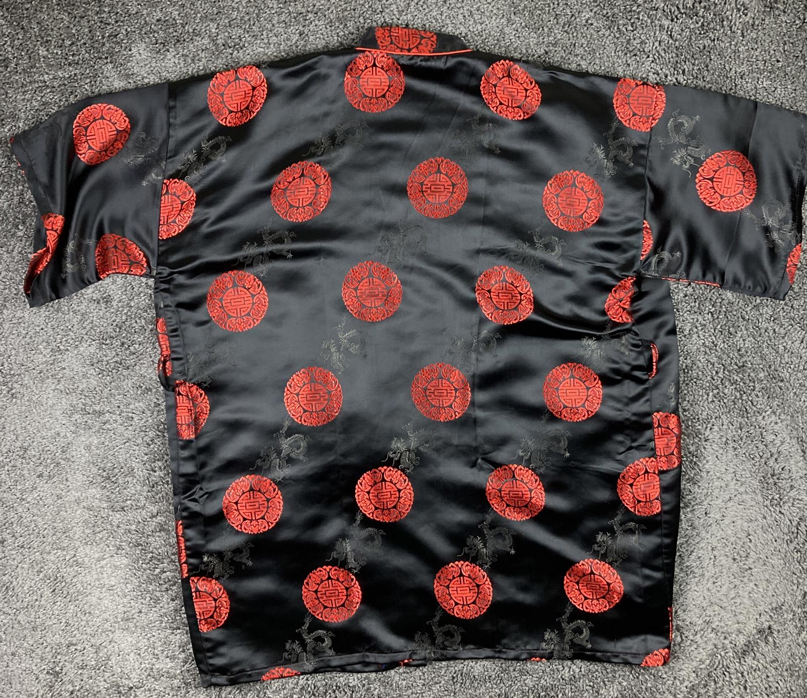 Double Peach Silk Kimono Robe Black Red Dragon Size Small Missing Sash