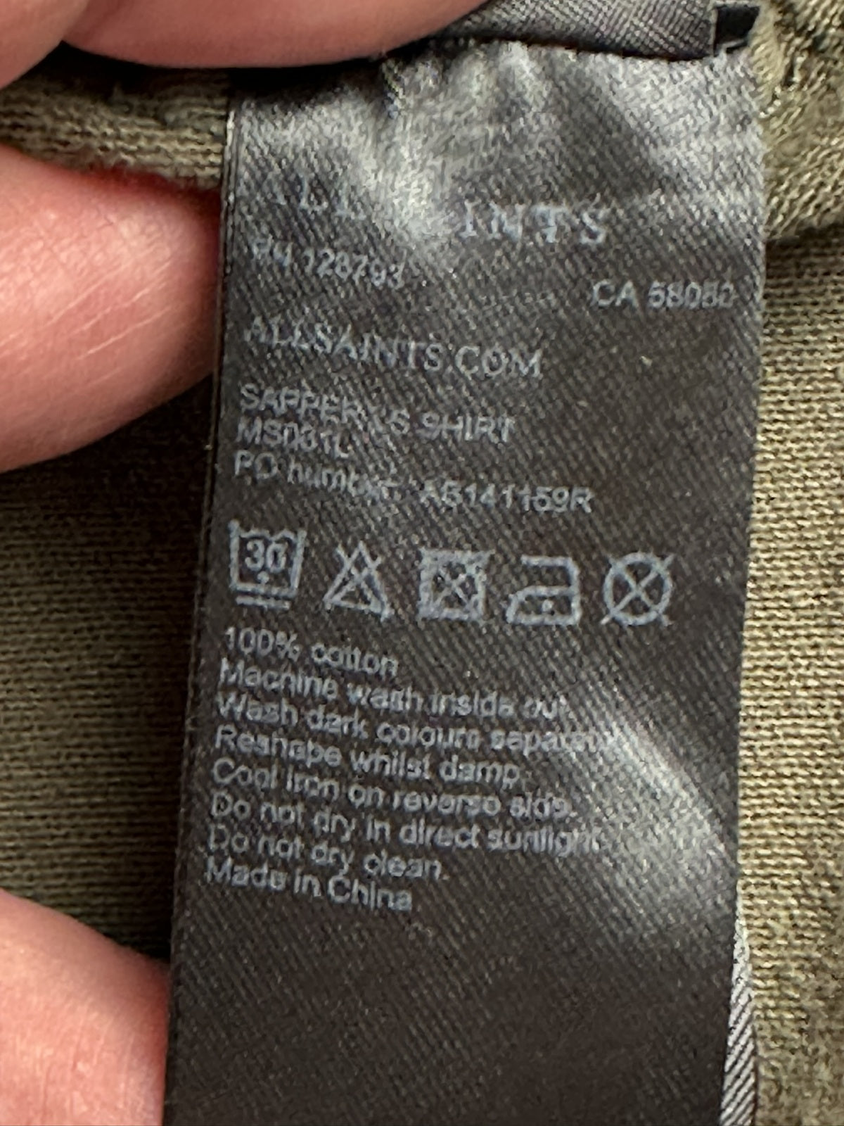 AllSaints Sapper Mens XL Military Overshirt Jacket Olive Green Distressed Cotton