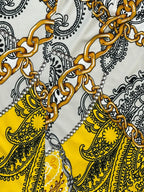 Cache Womens XS Faux Wrap Dress Gold Paisley Chain Print Side Tie Stretch