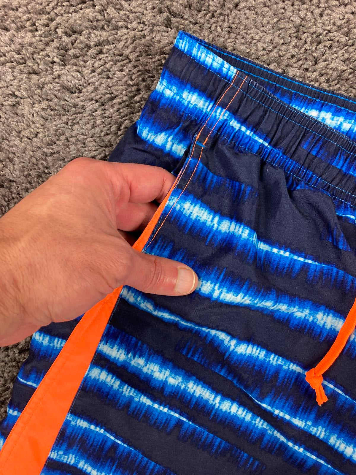 Nike Swim Trunks Mens L Blue Tie Dye Boardshorts Mesh Lined Orange