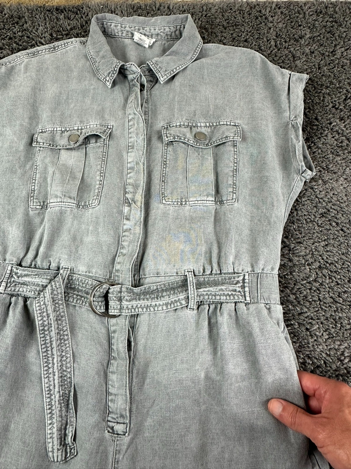 Nicole Miller New York Womens Utility Jumpsuit Size 8 Gray Linen Blend Belted