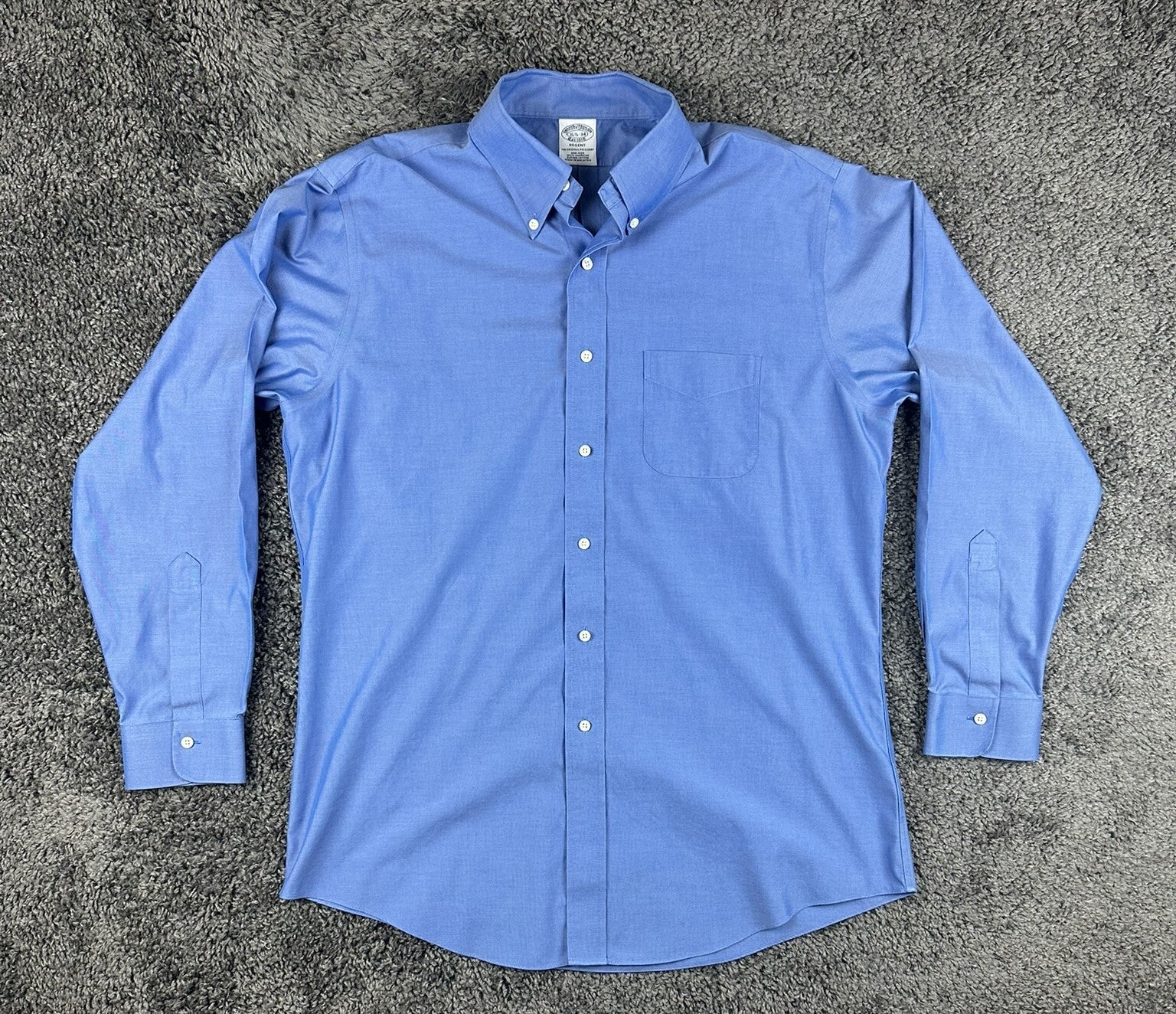 Brooks Brothers Regent Mens Non Iron Supima Cotton Dress Shirt Blue 16.5/34