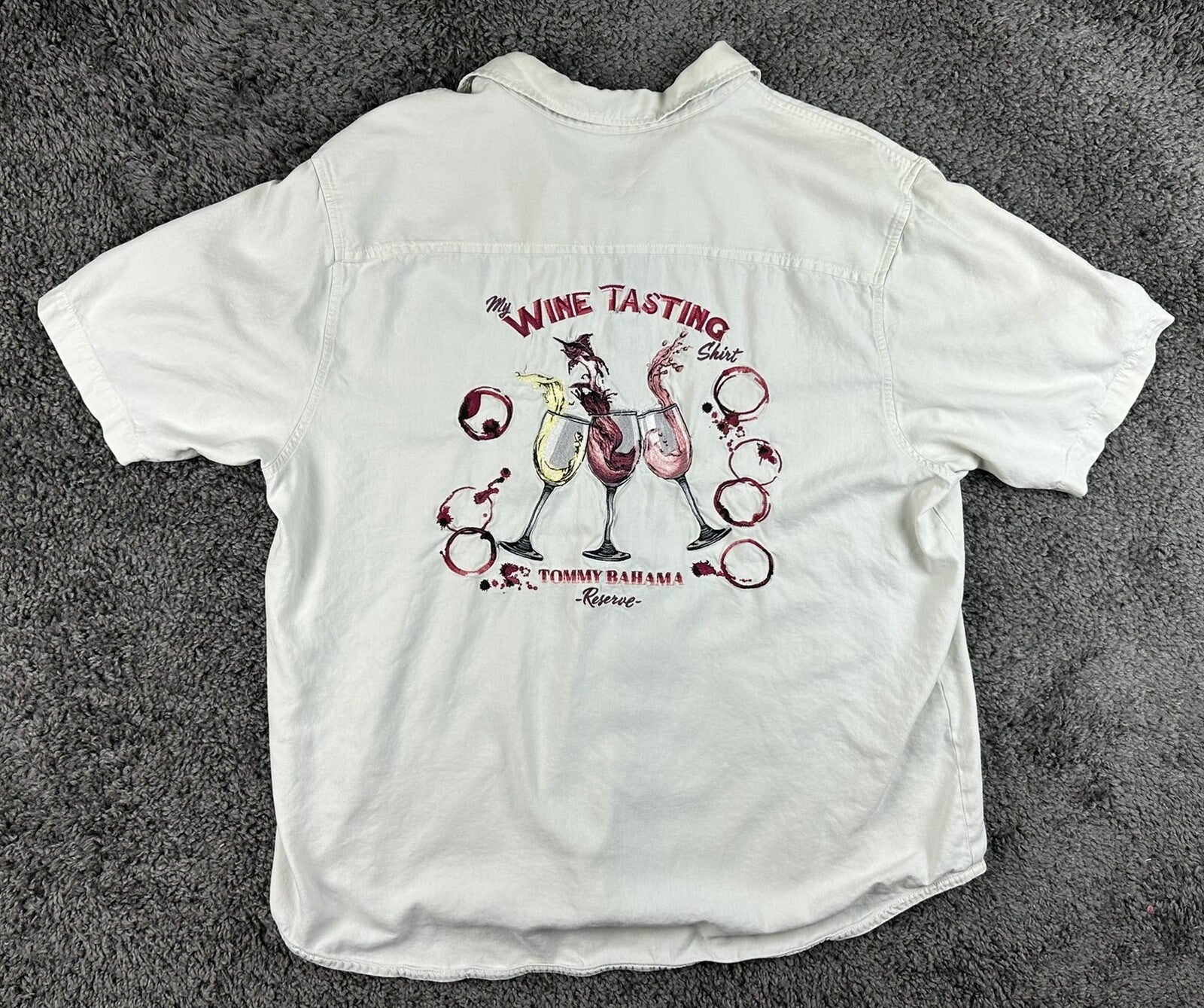Tommy Bahama Reserve Mens XL White 100% Silk Wine Tasting Embroidered Shirt